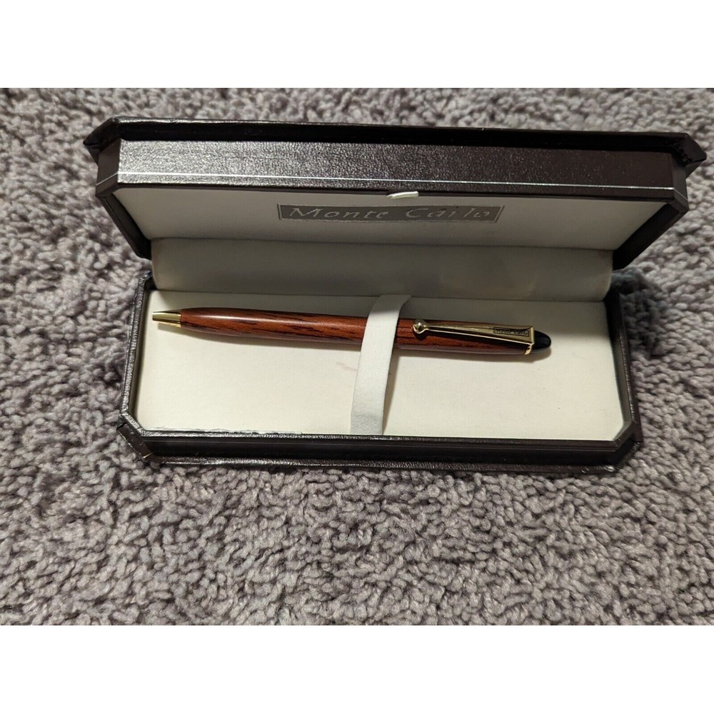 Vintage Monte Carlo Pen with Brown Leather Case *FOR PARTS* *AS IS*‎